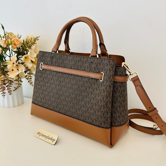 Michael Kors Purse & Wallet Reed Large Logo Belted Satchel Brown MK - Picture 4 of 12